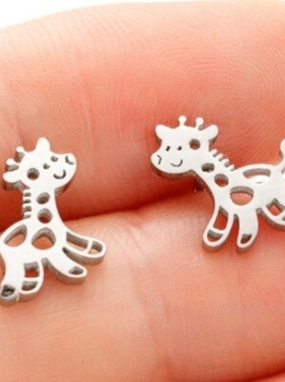 Silver Giraffe Stud Earrings for Kids - Cute Animal Accessory